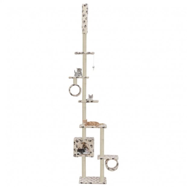 Cat Tree With Sisal Scratching Posts 260 Cm Beige Paw Prints