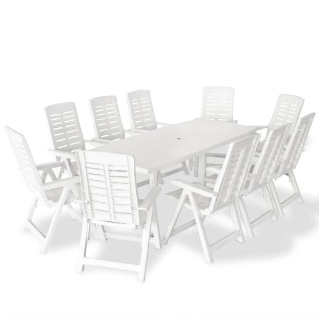 11 Piece Outdoor Dining Set Plastic White
