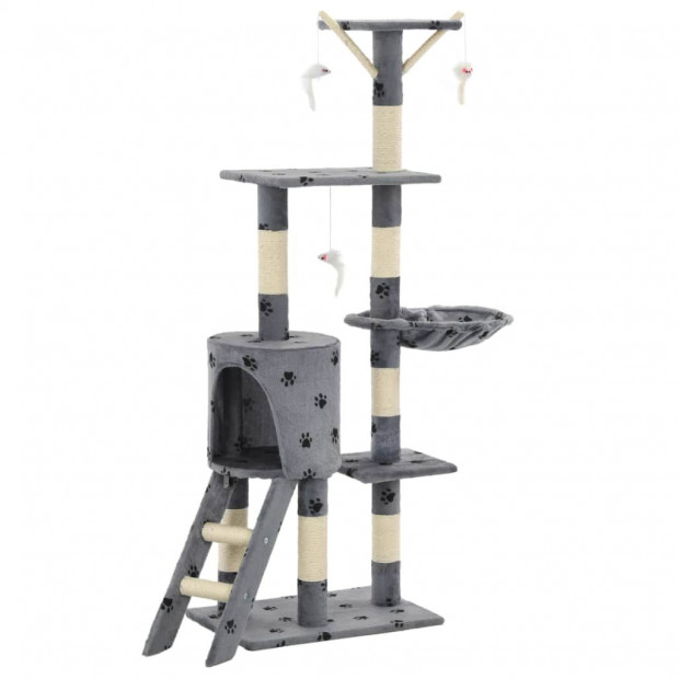 Cat Tree With Sisal Scratching Posts 138 Cm Grey Paw Prints Image 2