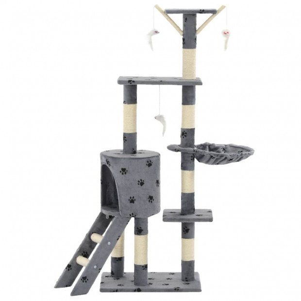 Cat Tree With Sisal Scratching Posts 138 Cm Grey Paw Prints Image 3