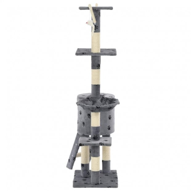 Cat Tree With Sisal Scratching Posts 138 Cm Grey Paw Prints Image 5