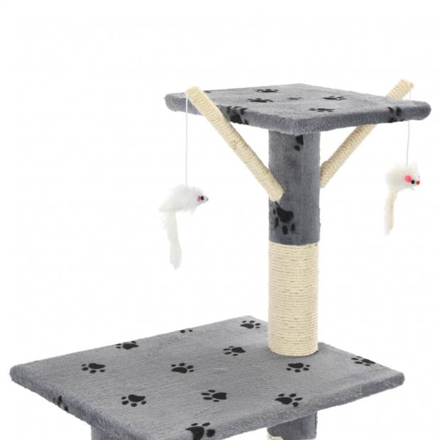 Cat Tree With Sisal Scratching Posts 138 Cm Grey Paw Prints Image 6