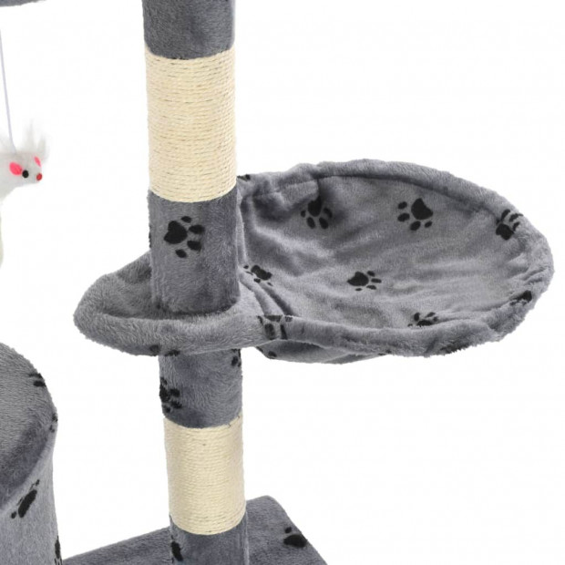 Cat Tree With Sisal Scratching Posts 138 Cm Grey Paw Prints Image 7