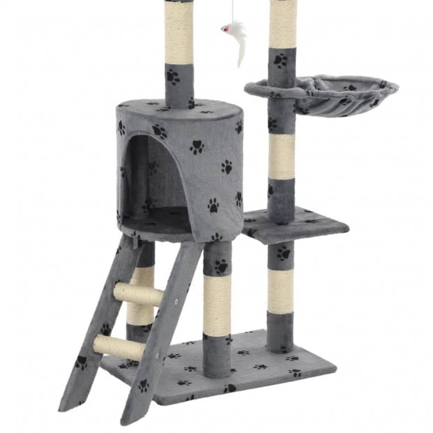 Cat Tree With Sisal Scratching Posts 138 Cm Grey Paw Prints Image 8