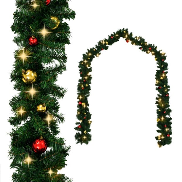 Christmas Garland Decorated With Baubles And Led Lights 10 M Image 2
