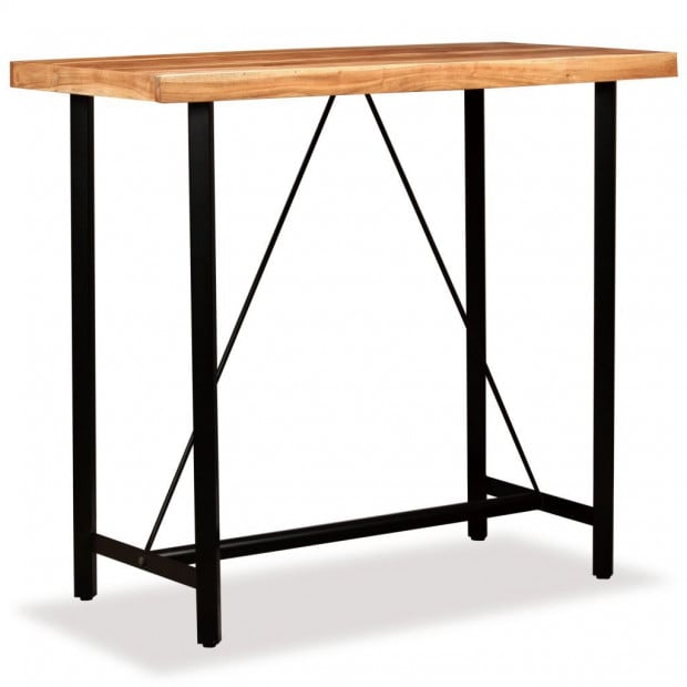 5 Piece Bar Set Solid Sheesham Wood And Genuine Leather Image 2