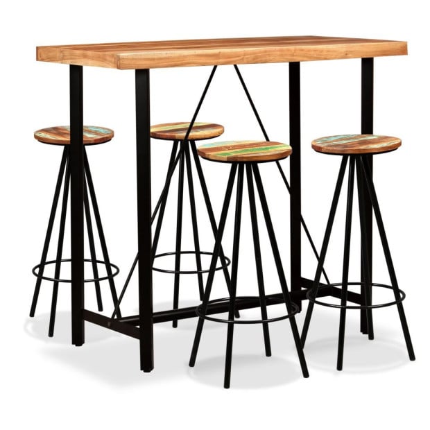 5 Piece Bar Set Solid Acacia And Reclaimed Wood