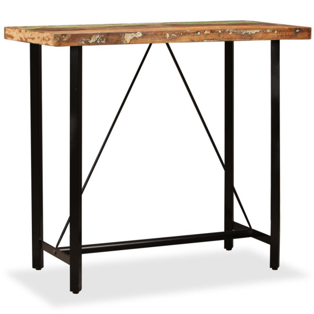 5 Piece Bar Set Solid Reclaimed Wood And Genuine Leather Image 2