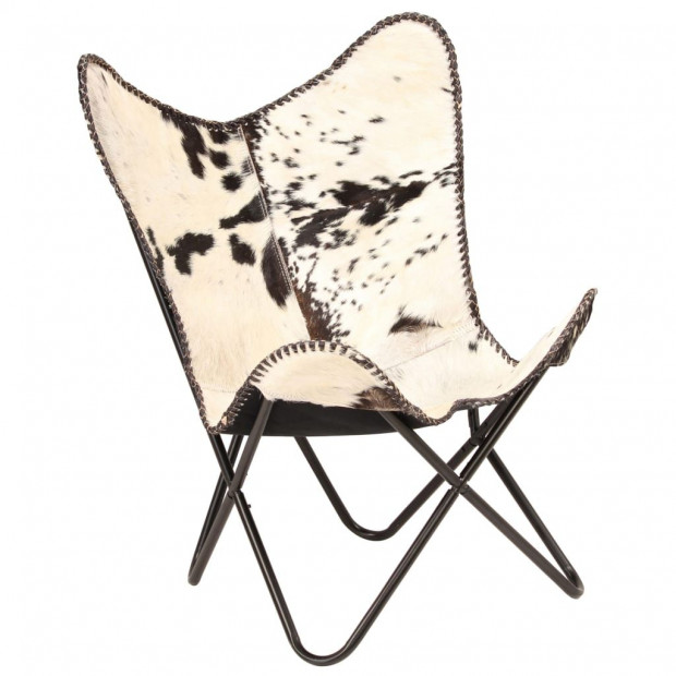 Butterfly Chair Black And White Genuine Goat Leather Image 10