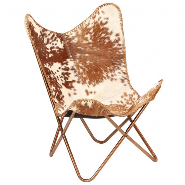 Butterfly Chair Brown And White Genuine Goat Leather Image 8