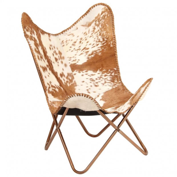 Butterfly Chair Brown And White Genuine Goat Leather Image 9