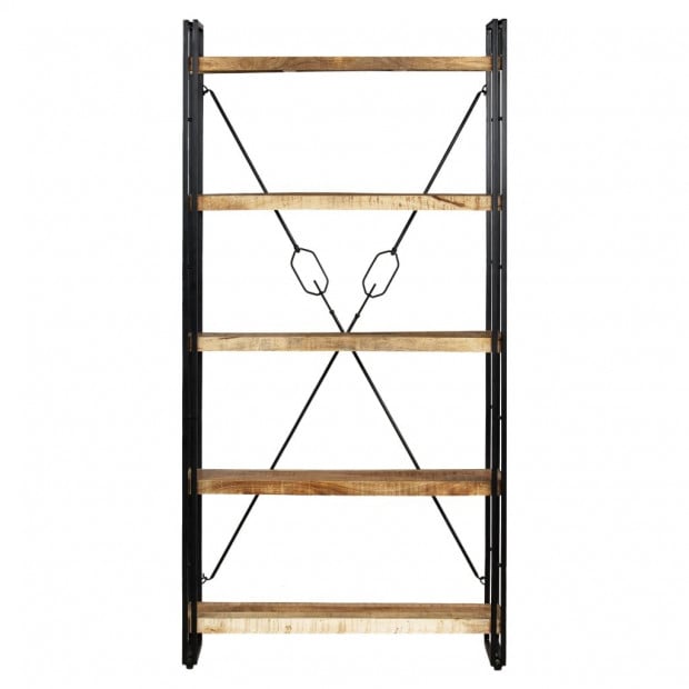 5-tier Bookcase Solid Mango Wood And Steel 90x30x180 Cm Image 2