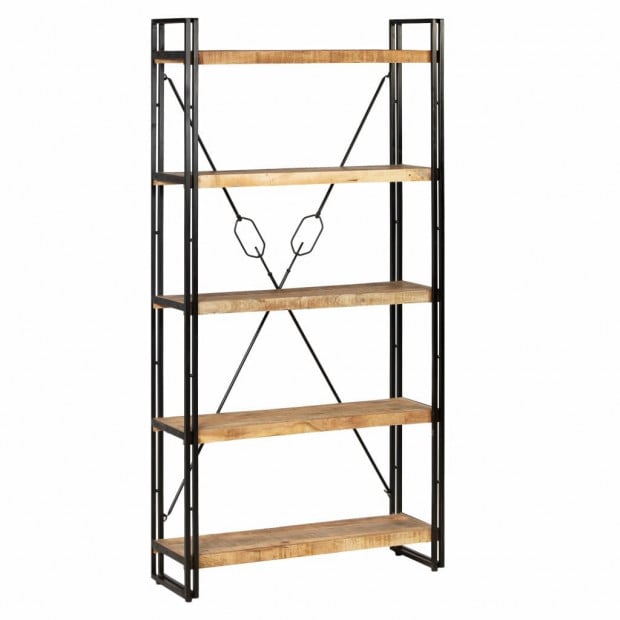 5-tier Bookcase Solid Mango Wood And Steel 90x30x180 Cm Image 11