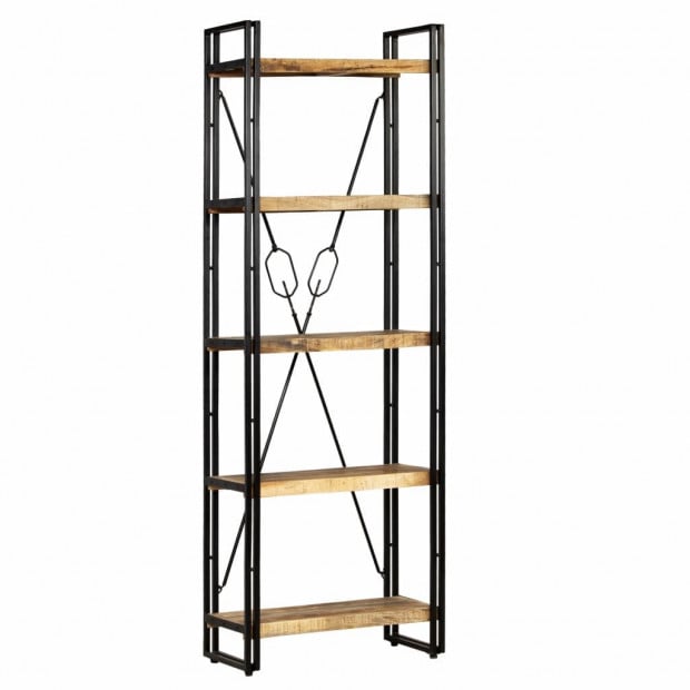 5-tier Bookcase Solid Mango Wood And Steel 60x30x180 Cm