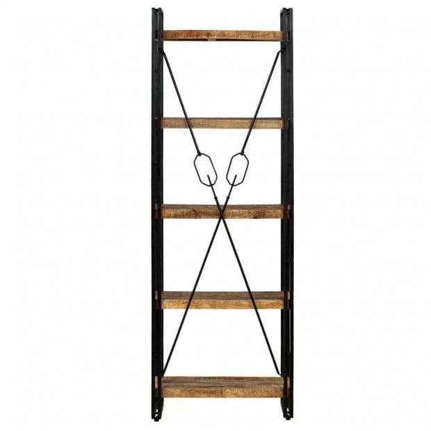 5-tier Bookcase Solid Mango Wood And Steel 60x30x180 Cm Image 2