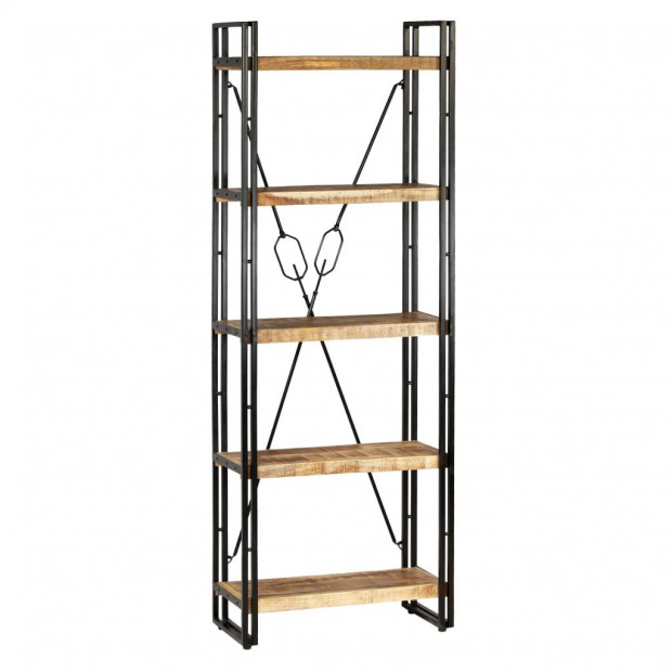 5-tier Bookcase Solid Mango Wood And Steel 60x30x180 Cm Image 11