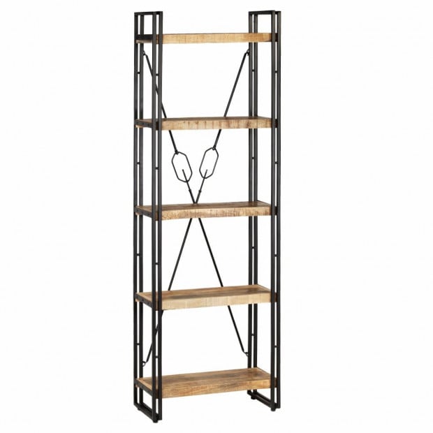 5-tier Bookcase Solid Mango Wood And Steel 60x30x180 Cm Image 10