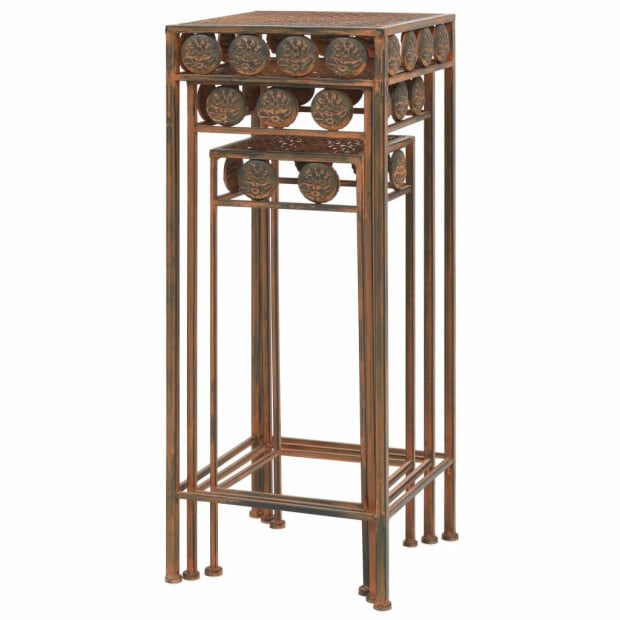 Plant Stand Set 3 Pieces Vintage Style Metal Rusty Image 7