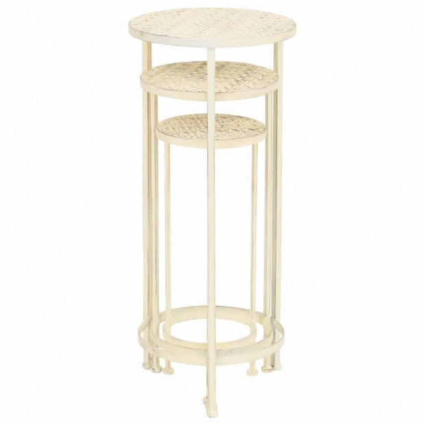 Plant Stand Set 3 Pieces Vintage Style Metal Antique White Image 7