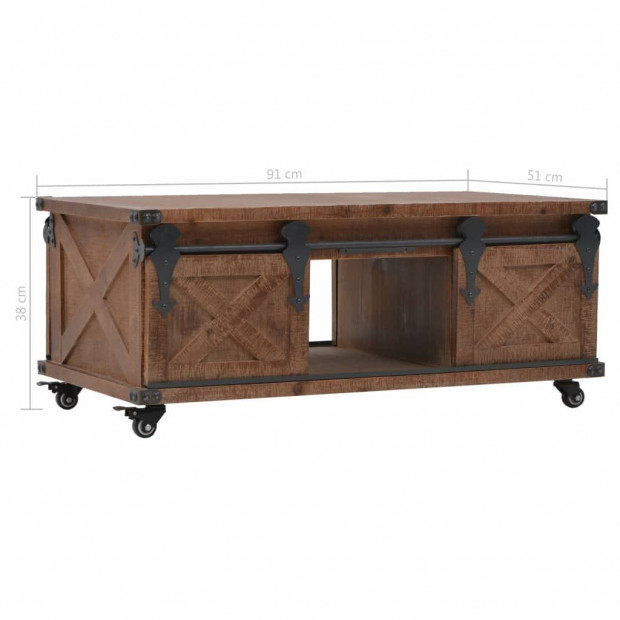 Coffee Table Solid Fir Wood 91x51x38 Cm Brown Image 11