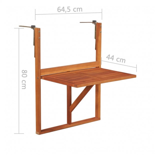 Hanging Balcony Table 64.5x44x80 Cm Solid Acacia Wood Image 6