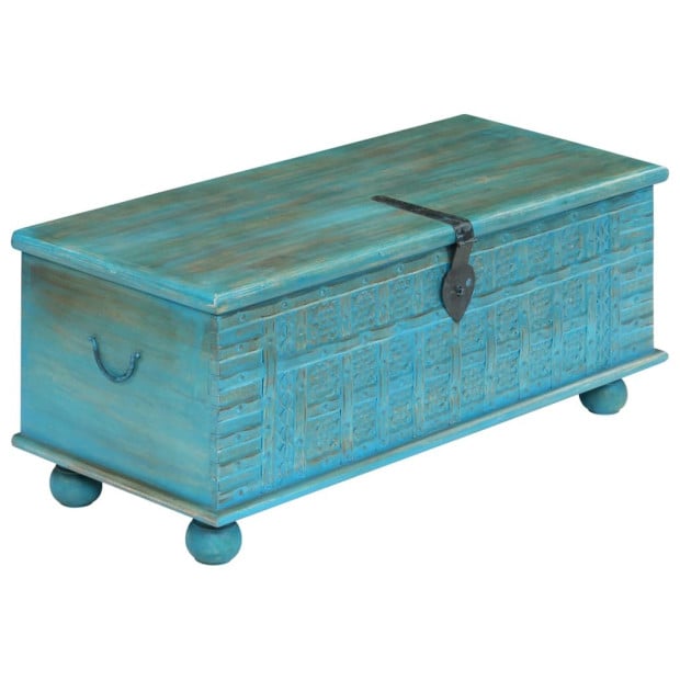 Storage Chest Solid Mango Wood Blue 100x40x41 Cm Image 5