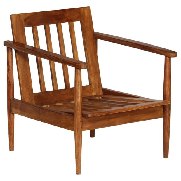 Armchair Brown Real Leather With Acacia Wood Image 5