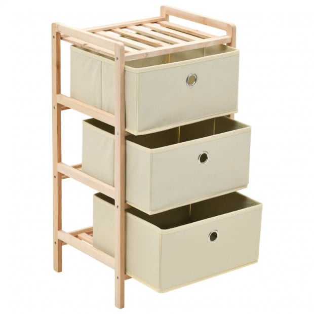 Storage Rack With 3 Fabric Baskets Cedar Wood Beige Image 5