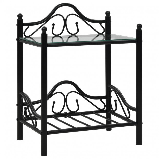 Bedside Table Steel And Tempered Glass 45x30,5x60 Cm Black