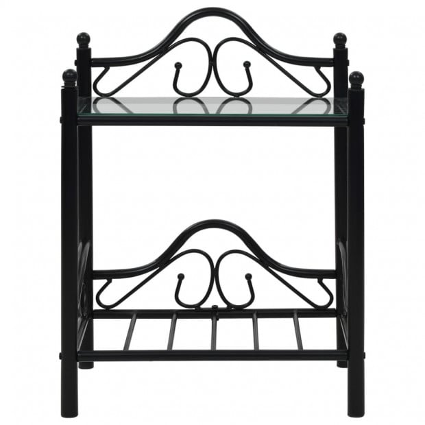 Bedside Table Steel And Tempered Glass 45x30,5x60 Cm Black Image 2