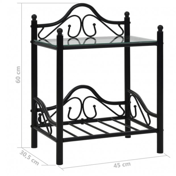 Bedside Table Steel And Tempered Glass 45x30,5x60 Cm Black Image 8