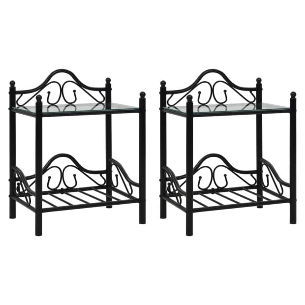 Bedside Tables 2 Pcs Steel And Tempered Glass 45x30,5x60 Cm Black