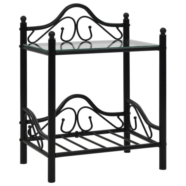 Bedside Tables 2 Pcs Steel And Tempered Glass 45x30,5x60 Cm Black Image 2