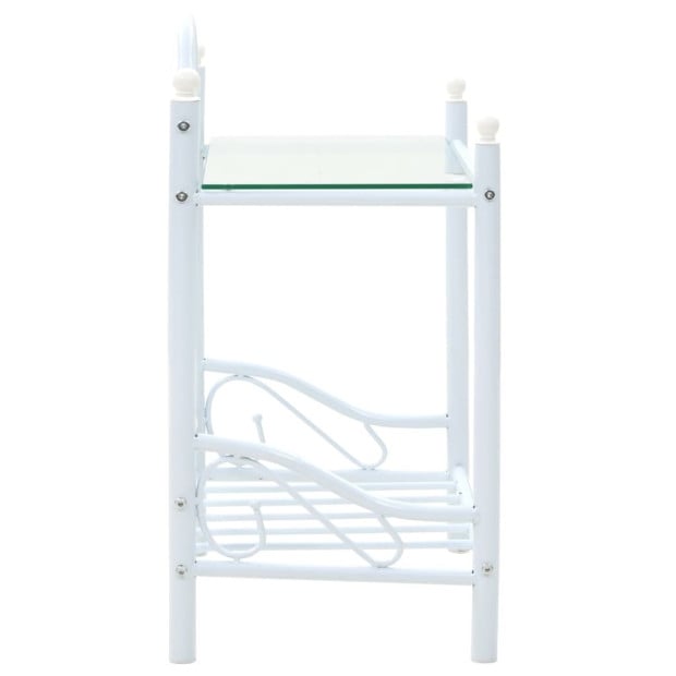 Bedside Table Steel And Tempered Glass 45x30.5x60 Cm White Image 3