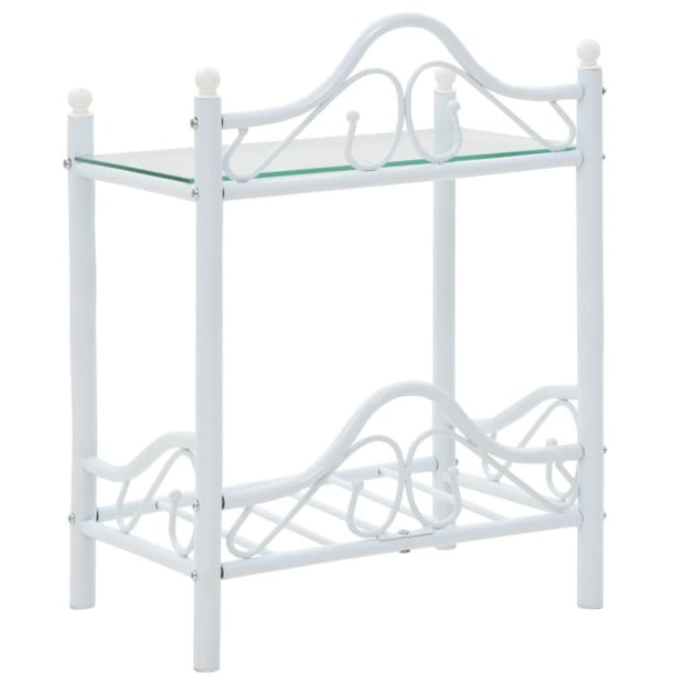 Bedside Table Steel And Tempered Glass 45x30.5x60 Cm White Image 4