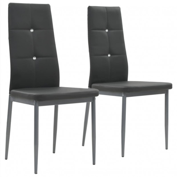 Dining Chairs 2 Pcs Grey Faux Leather Tufted Button