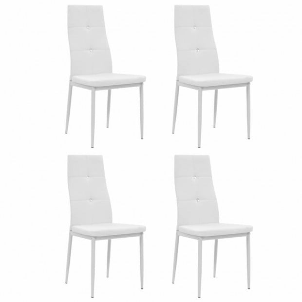 Dining Chairs Wooden Frame 4 Pcs White Faux Leather