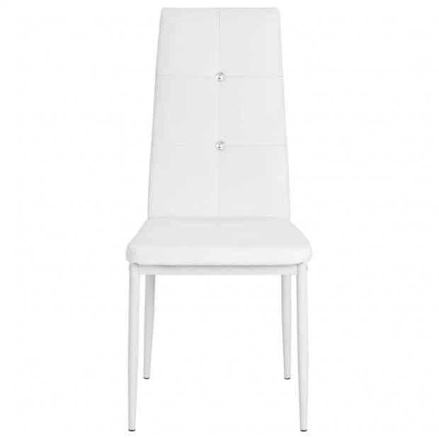 Dining Chairs Wooden Frame 4 Pcs White Faux Leather Image 5