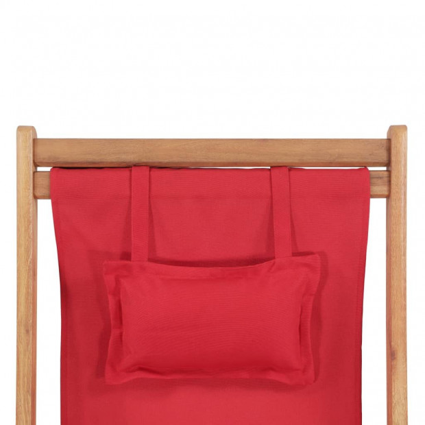 Folding Beach Chair Fabric And Wooden Frame Red Image 2