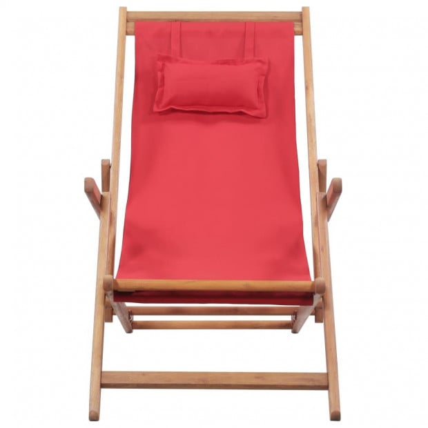 Folding Beach Chair Fabric And Wooden Frame Red Image 3