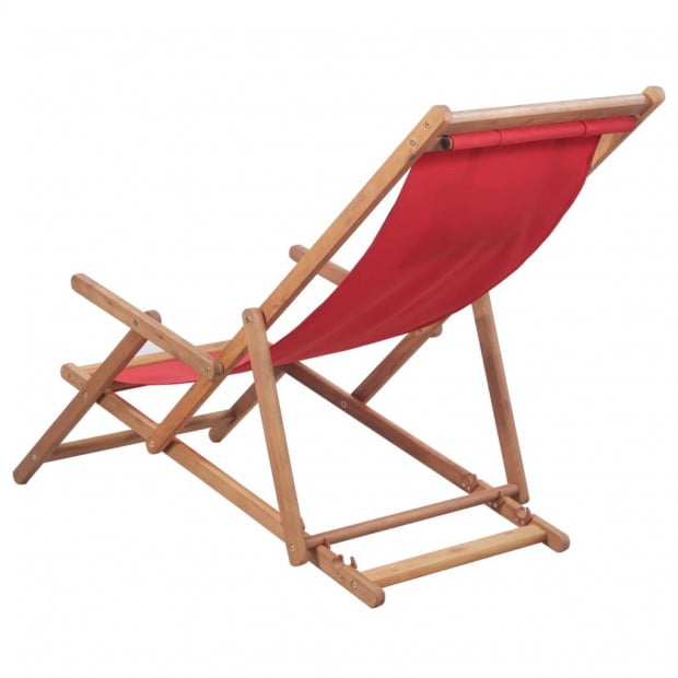 Folding Beach Chair Fabric And Wooden Frame Red Image 4