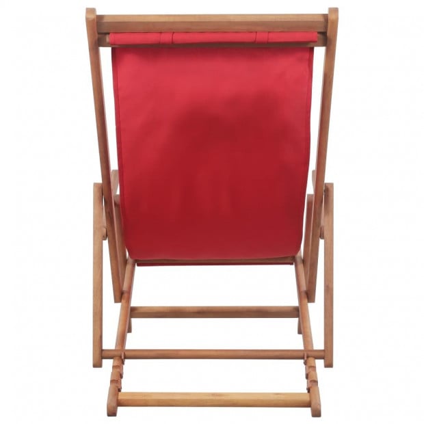 Folding Beach Chair Fabric And Wooden Frame Red Image 5