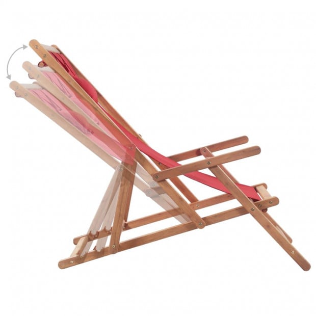 Folding Beach Chair Fabric And Wooden Frame Red Image 6