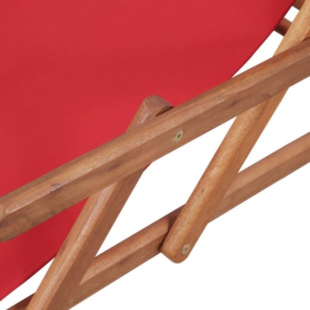 Folding Beach Chair Fabric And Wooden Frame Red Image 8