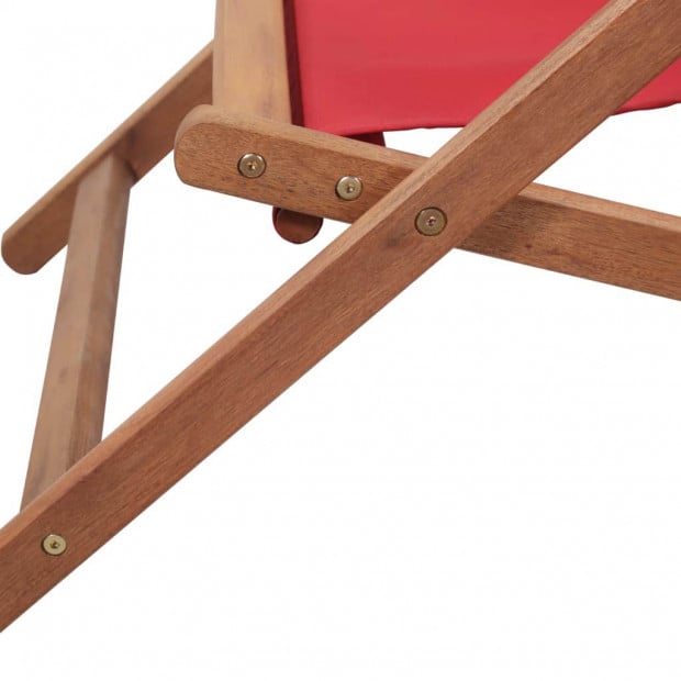 Folding Beach Chair Fabric And Wooden Frame Red Image 9