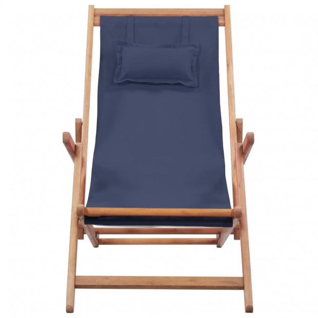 Folding Beach Chair Fabric And Wooden Frame Blue with Pillow Image 2