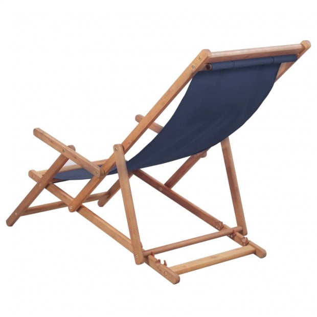 Folding Beach Chair Fabric And Wooden Frame Blue with Pillow Image 3