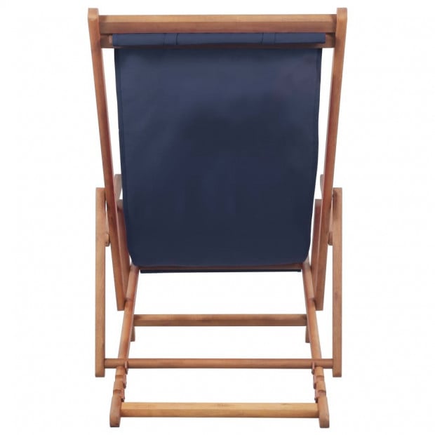 Folding Beach Chair Fabric And Wooden Frame Blue with Pillow Image 4