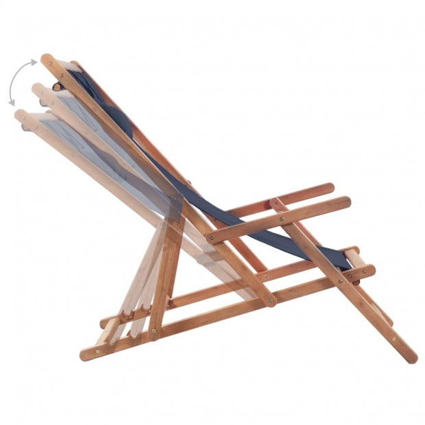 Folding Beach Chair Fabric And Wooden Frame Blue with Pillow Image 5