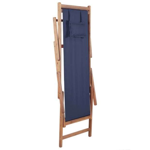 Folding Beach Chair Fabric And Wooden Frame Blue with Pillow Image 6